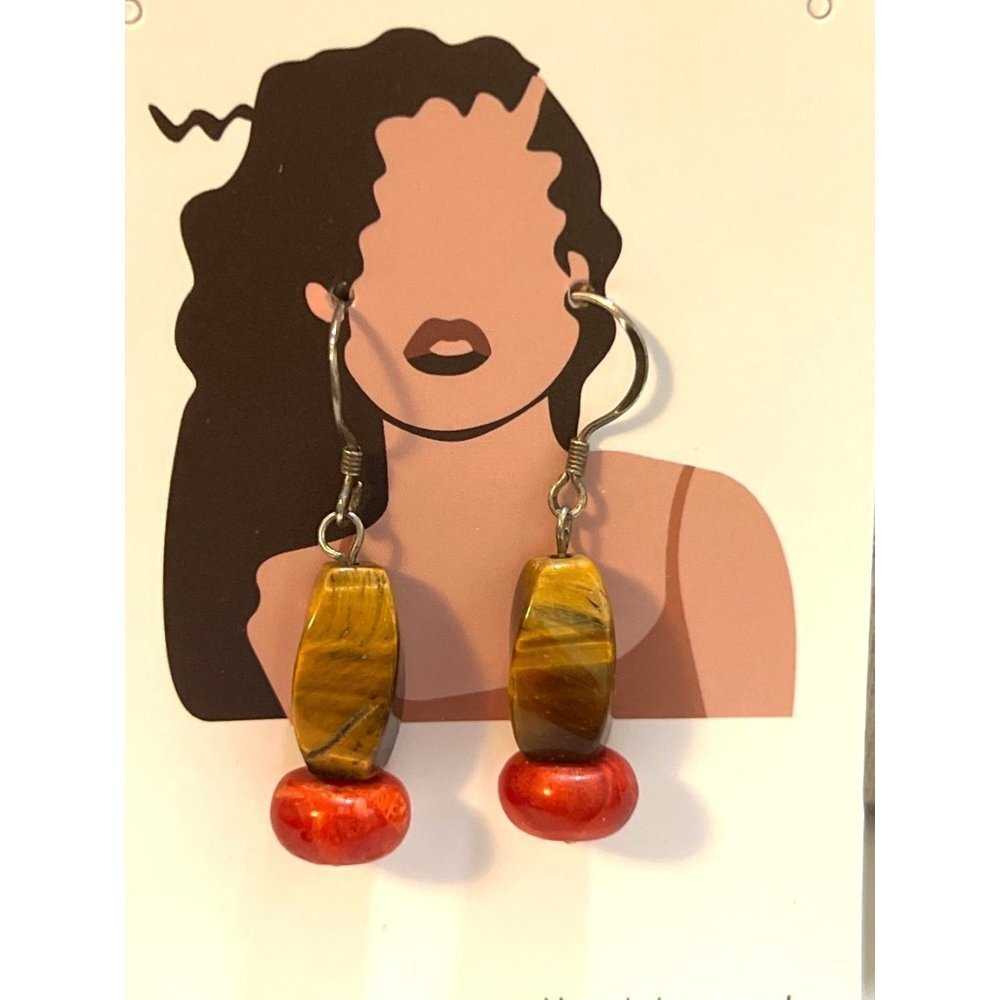 Tiger Eye And Carnelian Bead Earring
